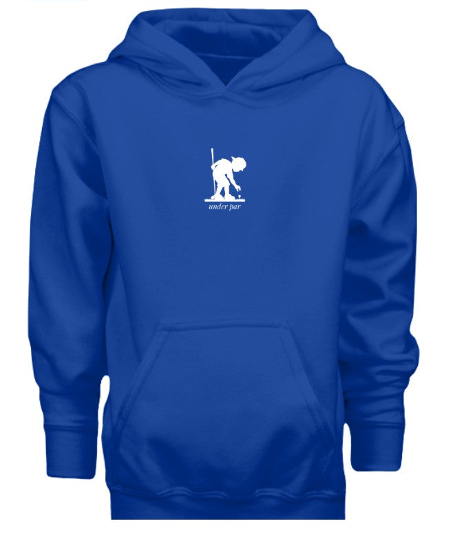 Young boy teeing golf ball hoodie